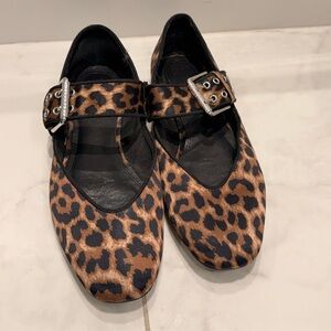 Zara Leopard-Print Mary Jane Flats in Brown and Black